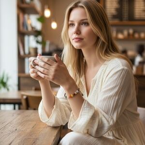 Boho Gemstone Bead Bracelet handmade artisan unisex jewelry brown orange green